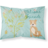 "Caroline's Treasures Welcome Friends Brown Staffie Printed, Polyester, 250 Thread count, Envelope closure Pillowcase, Standard, Multicolor"