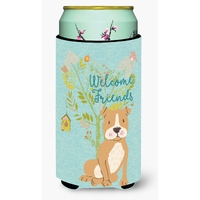 "Caroline's Treasures Welcome Friends Brown Staffie Decorative Can Hugger, Tall Boy, Multicolor"