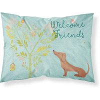 "Caroline's Treasures Welcome Friends Red Dachshund Printed, Polyester, 250 Thread count, Envelope closure Pillowcase, Standard, Multicolor"