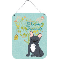 "Caroline's Treasures Welcome Friends Black French Bulldog Metal Print, 16h x 12w, Multicolor"