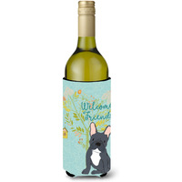 "Caroline's Treasures Welcome Friends Black French Bulldog Decorative Bottle Hugger, 750 ml, Multicolor"