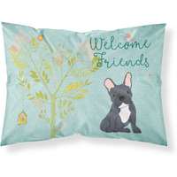 "Caroline's Treasures Welcome Friends Black French Bulldog Printed, Polyester, 250 Thread count, Envelope closure Pillowcase, Standard, Multicolor"
