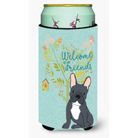 "Caroline's Treasures Welcome Friends Black French Bulldog Decorative Can Hugger, Tall Boy, Multicolor"