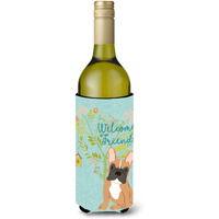 "Caroline's Treasures Welcome Friends Fawn French Bulldog Decorative Bottle Hugger, 750 ml, Multicolor"