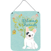 "Caroline's Treasures Welcome Friends Piebald French Bulldog Metal Print, 16h x 12w, Multicolor"