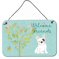 "Caroline's Treasures Welcome Friends Piebald French Bulldog Metal Print, 8hx12w, Multicolor"