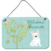 "Caroline's Treasures Welcome Friends White French Bulldog Metal Print, 8"" H x 12"" W"