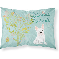 "Caroline's Treasures Welcome Friends White French Bulldog Printed, Polyester, 250 Thread count, Envelope closure Pillowcase, Standard, Multicolor"