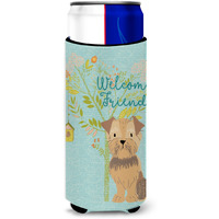 "Caroline's Treasures Welcome Friends Yorkie Natural Ears Decorative Can Hugger, Multicolor"