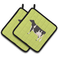 "Caroline's Treasures Holstein Cow Green Decorated Pot Holder, 7.5"" x 7.5"""