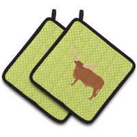 "Caroline's Treasures Ankole-Watusu Cow Green Decorated Pot Holder, 7.5"" x 7.5"""