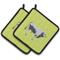 "Caroline's Treasures Hungarian Grey Steppe Cow Green Decorated Pot Holder, 7.5"" x 7.5"""