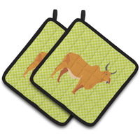 "Caroline's Treasures Zebu Indicine Cow Green Decorated Pot Holder, 7.5"" x 7.5"""