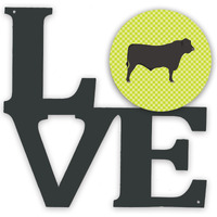 "Caroline's Treasures Black Angus Cow Green Metal Artwork Love wall-decor, Multicolor"