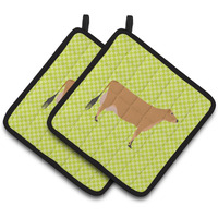 "Caroline's Treasures Jersey Cow Green Decorated Pot Holder, 7.5"" x 7.5"""