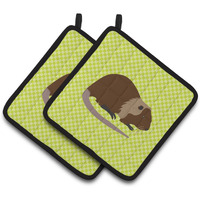 "Caroline's Treasures Coypu Nutria River Rat Green Decorated Pot Holder, 7.5"" x 7.5"""