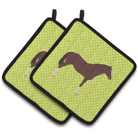 "Caroline's Treasures English Thoroughbred Horse Green Decorated Pot Holder, 7.5"" x 7.5"""