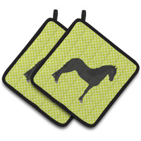 "Caroline's Treasures Friesian Horse Green Decorated Pot Holder, 7.5"" x 7.5"""