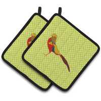 "Caroline's Treasures Golden or Chinese Pheasant Green Decorated Pot Holder, 7.5"" x 7.5"""