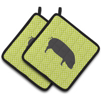"Caroline's Treasures Devon Large Black Pig Green Decorated Pot Holder, 7.5"" x 7.5"""