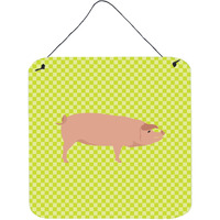 "Caroline's Treasures Green American Landrace Pig Metal Print, 6"" H x 6"" W"