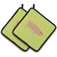 "Caroline's Treasures American Landrace Pig Green Decorated Pot Holder, 7.5"" x 7.5"""