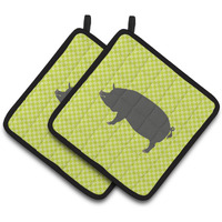 "Caroline's Treasures Berkshire Pig Green Decorated Pot Holder, 7.5"" x 7.5"""
