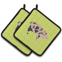 "Caroline's Treasures Mini Miniature Pig Green Decorated Pot Holder, 7.5"" x 7.5"""
