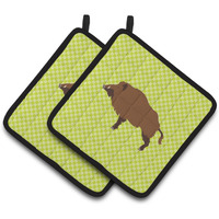 "Caroline's Treasures Wild Boar Pig Green Decorated Pot Holder, 7.5"" x 7.5"""