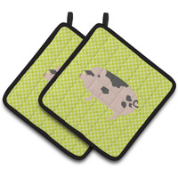 "Caroline's Treasures Gloucester Old Spot Pig Green Decorated Pot Holder, 7.5"" x 7.5"""