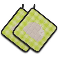 "Caroline's Treasures Fluffy Angora Rabbit Green Decorated Pot Holder, 7.5"" x 7.5"""