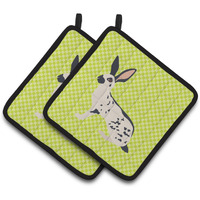 "Caroline's Treasures English Spot Rabbit Green Decorated Pot Holder, 7.5"" x 7.5"""