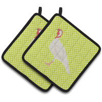 "Caroline's Treasures Beltsville Small White Turkey Hen Green Decorated Pot Holder, 7.5"" x 7.5"""