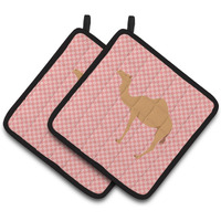 "Caroline's Treasures Arabian Camel Dromedary Pink Check Decorated Pot Holder, 7.5"" x 7.5"""