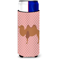 "Caroline's Treasures Bactrian Camel Pink Check Decorative Can Hugger, Slim, Multicolor"