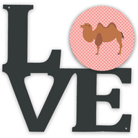 "Caroline's Treasures Bactrian Camel Pink Check Metal Artwork Love wall-decor, Multicolor"