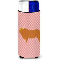 "Caroline's Treasures Highland Cow Pink Check Decorative Can Hugger, Slim, Multicolor"