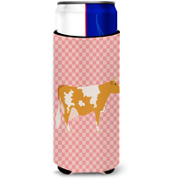 "Caroline's Treasures Guernsey Cow Pink Check Decorative Can Hugger, Slim, Multicolor"