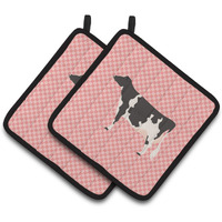 "Caroline's Treasures Holstein Cow Pink Check Decorated Pot Holder, 7.5"" x 7.5"""