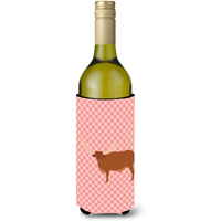 "Caroline's Treasures Ankole-Watusu Cow Pink Check Decorative Bottle Hugger, 750 ml, Multicolor"