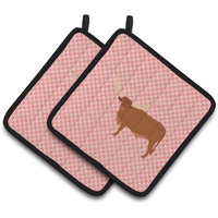 "Caroline's Treasures Ankole-Watusu Cow Pink Check Decorated Pot Holder, 7.5"" x 7.5"""