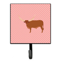 "Caroline's Treasures Ankole-Watusu Cow Pink Check Wall Hook, Small, Multicolor"