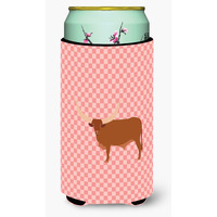 "Caroline's Treasures Ankole-Watusu Cow Pink Check Decorative Can Hugger, Tall Boy, Multicolor"