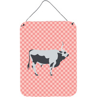 "Caroline's Treasures Hungarian Grey Steppe Cow Pink Check Metal Print, 16hx12w, Multicolor"