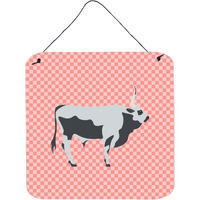 "Caroline's Treasures Pink Hungarian Grey Steppe Cow Check Metal Print, 6hx6w"