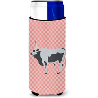 "Caroline's Treasures Hungarian Grey Steppe Cow Pink Check Decorative Can Hugger, Slim, Multicolor"