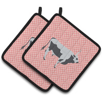 "Caroline's Treasures Hungarian Grey Steppe Cow Pink Check Decorated Pot Holder, 7.5"" x 7.5"""