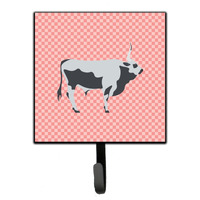 "Caroline's Treasures Hungarian Grey Steppe Cow Pink Check Wall Hook, Small, Multicolor"
