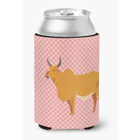 "Caroline's Treasures Zebu Indicine Cow Pink Check Decorative Can Hugger, Multicolor"