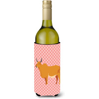 "Caroline's Treasures Zebu Indicine Cow Pink Check Decorative Bottle Hugger, 750 ml, Multicolor"